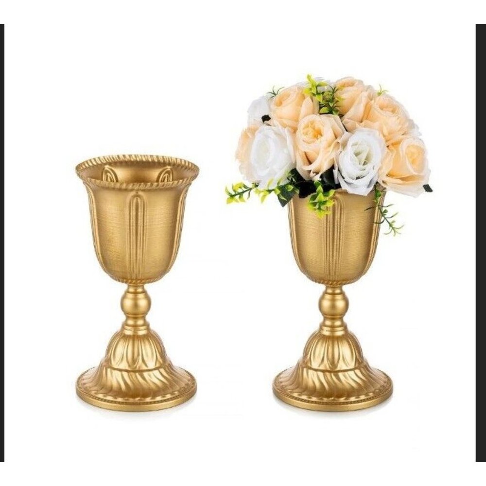 2pcs Trumpet Wedding Flower Vases Gold Table Centerpiece Metal Wedding Vases